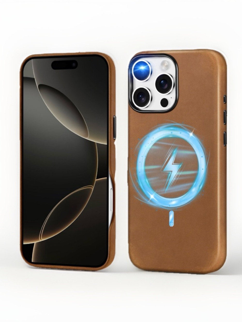 iPhone 16 PRO MAX Shock-Absorbent Slim Case with MagSafe Genuine Leather-Brown